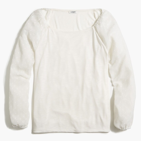 Ivory Square-neck top w/sheer clip dot sleeves (L) - Picture 3 of 4